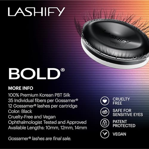 Lashify Bold 12mm Gossamer DIY Eyelash Extensions Refill, Black, Easy False Eyelashes for a Natural Look