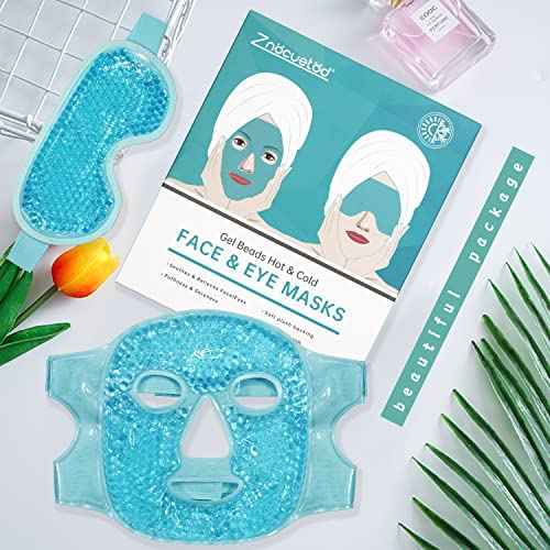 ZN?CUET?D Cooling Ice Face Eye Mask for Reducing Puffiness, Bags Under Eyes,Sinus,Redness,Pain Relief,Dark Circles, Migraine,Hot/Cold Pack with Soft Plush Backing (Blue(1* Eye Mask+1*Face Mask))