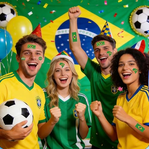 ZH BOCO ARTS Brazil Flag Temporary Tattoos Waterproof 56pcs for World Cup & Sports Fans