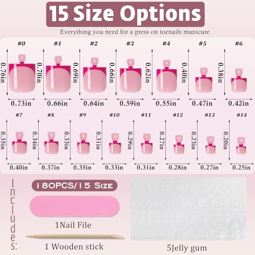 Bellelfin French Tip Press On Toenails Set - 180 Pcs, 6 Colors