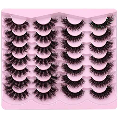 Newcally False Eyelashes Thick Volume Wispy Faux Mink Lashes 8D Volume Long Cat Eye Lashes Dramatic 18MM 2 Styles Mixed Fake Lashes 14 Pairs Pack