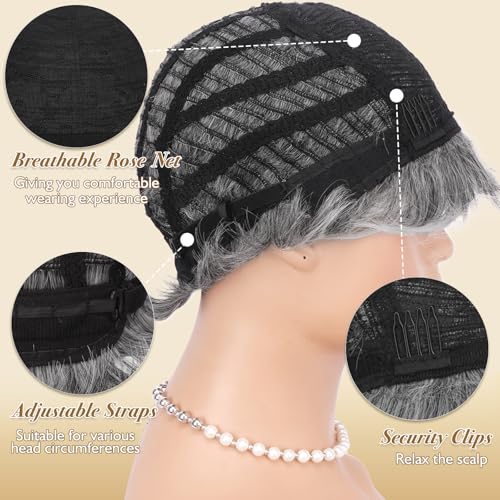 Gray Pixie Wig Short Layered Synthetic Hair Women