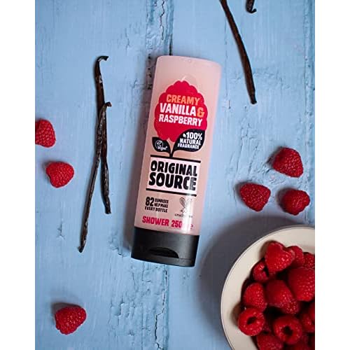 Original Source Vanilla & Raspberry Shower Gel, 100 Percent Natural Fragrance, Vegan, Cruelty Free, Paraben Free, Bulk Buy, Pack of 6 x 250 ml