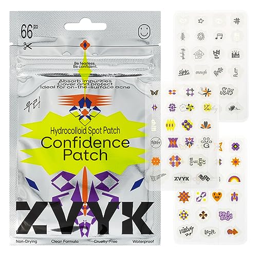 Cute Pimple Patches for Face - Tattoo Style Hydrocolloid Acne Patches (Confidence Patch) with Star Designs (66 Cute Patches) - Vegan & Cruelty-Free