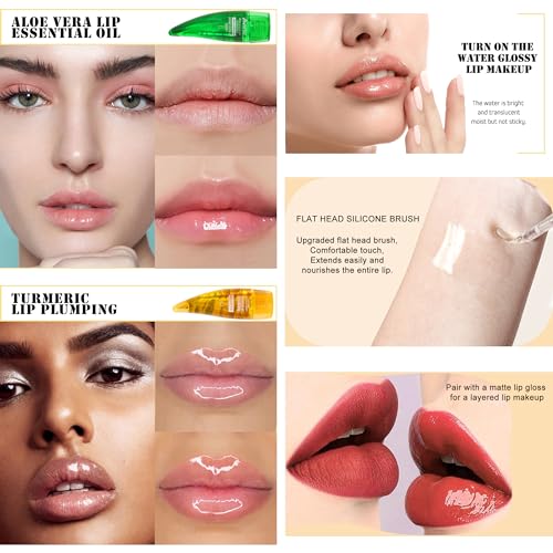 Turmeric Plumping Lip Gloss & Aloe Oil Set - 2 Pack Lip Enhancer