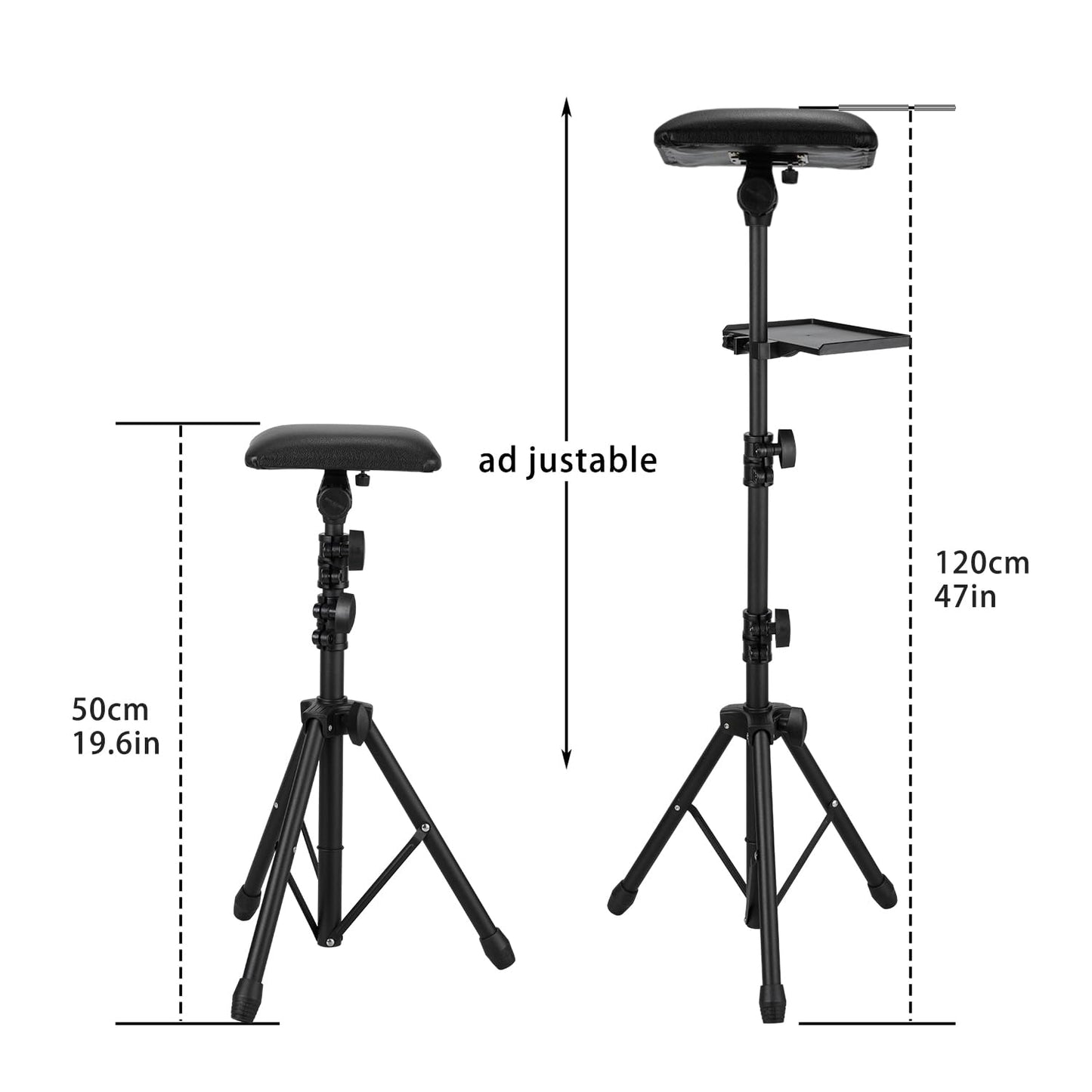 Tattoo Arm Rest Stand with Tray Tattoo Armrest Stand PU Leather Sponge Covers 50PCS Waterproof Square Tattoo Leg Rest Stand Foldable Sponge Pad Tripod with Adjustable Height and Tilt Arm Bar Pad