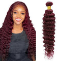 GTaiiReu 99J Burgundy Deep Wave Human Hair Bundles 34 Inch - Unprocessed Brazilian Virgin Hair, Double Weft, 1 Bundle