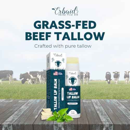Beef Tallow Lip Balm ? Natural Tallow Beeswax Chapstick ? Hydrating Moisturizer Grass Fed Bison Tallow Balm Lip Care ? Soothes Chapped, Dry Lips, Sensitive Skin ? Long Lasting & Vitamin Rich USA-Made