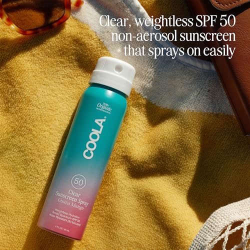 COOLA Organic Sunscreen SPF 50 Sunblock Spray, Dermatologist Tested Skin Care for Daily Protection, Vegan and Gluten Free, Guava Mango