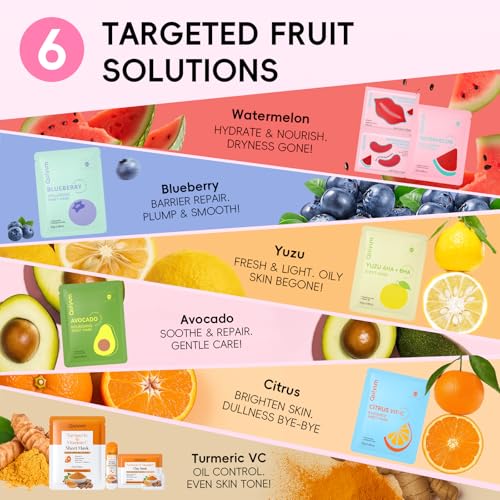 QUIYUM 26-Piece Face & Lip Mask Set with Fruit & Turmeric VC