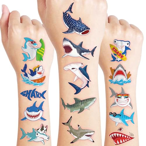 96 PCS Shark Temporary Tattoos for Kids - Party Favors