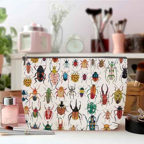 ZHAMEN Colorful Insect Makeup Bag, Beetle Bug Lover Gifts Cosmetic Bag, Gardening Gifts for Women Female Friends Daughter Niece, Future Entomologist Toiletry Bag for Christmas Halloween Birthday