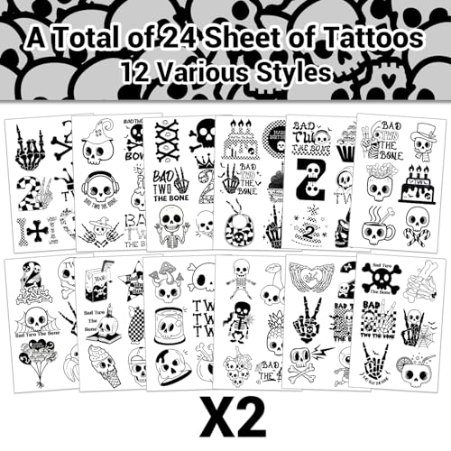 Bad Two the Bone Temporary Tattoos - 24 Sheets Rock Party Stickers