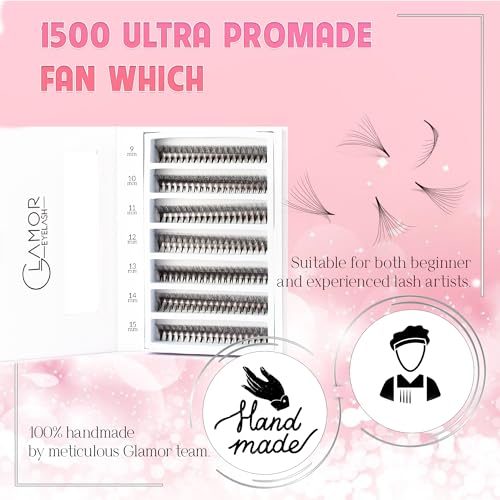 1500 Ultra Mix 7 | Extensions 6D-8D-10D| Extension with 0.05/0.07mm Thickness of Mink Lashes| C D Curl | 9-15mm Length for Fluffy Eyelash Cluster(10D-0.05-C,Mix 9-10-11-12-13-14-15mm)