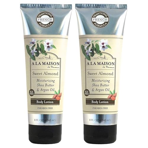 A LA MAISON Moisturizing Lotion, Sweet Almond - Nourishing French Formula for Dry Skin - Argan Oil, Pure Shea Butter, Essential Oils, Plant Based, Cruelty-Free, SLS and Paraben Free (8 Oz, 2 Pack)