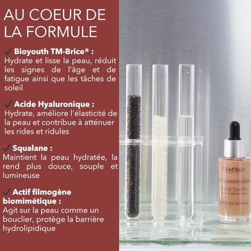 T.LeClerc Anti-Aging Radiance Serum No. 1 Ivory - Fluid Foundation Care, Luminous & Unified Complexion, Second Skin Effect, Hyaluronic Acid, 30 ml (Cachemire)