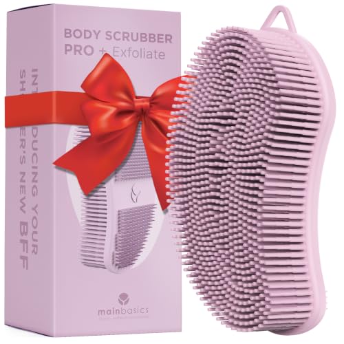 MainBasics Pink Dual-Sided Silicone Body Scrubber Exfoliating Bath Brush