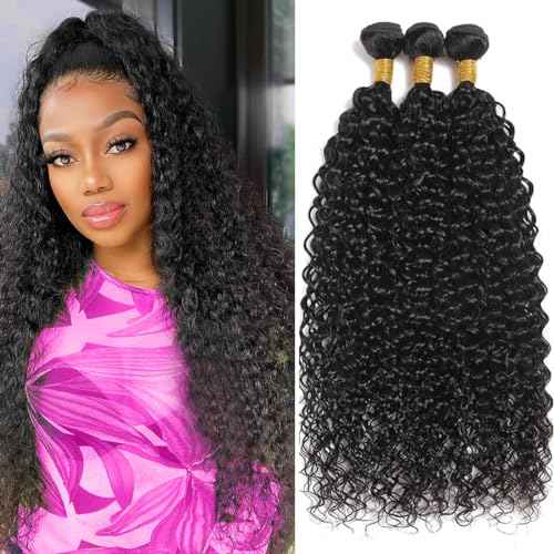 Curly Human Hair 3 Bundles 12A Virgin Kinky Curly Bundles Unprocessed Brazilian Curly Hair Bundles Natural Black Color (14 16 18)