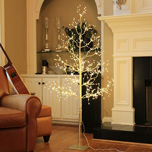 LIGHTSHARE 5 ft. LED Tree - Starlit Tree Collection with Warm White LED Angel Lights, 5 Feet, Champagne Gold, Perfect for Home Decor Holiday Party Wedding