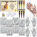 Henna Tattoo Kit: 136 Stencils, 6 Cones, Natural Formula