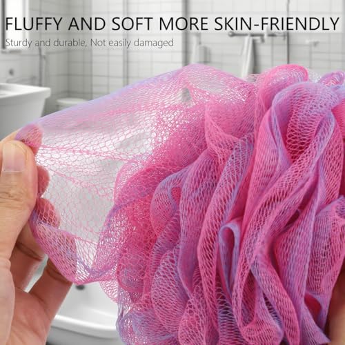 XXL Loofah Bath Sponge 4-Pack - Large Exfoliating Mesh Pouf