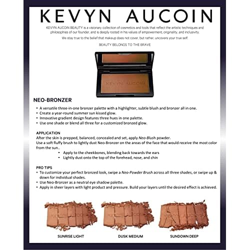 Kevyn Aucoin The Neo-Bronzer, 3 in 1 makeup palette ? Highlighter, blush & bronzer in one smooth gradient makeup compact. Shimmer & matte in light, medium & deep. Sun-kissed to bronzed.