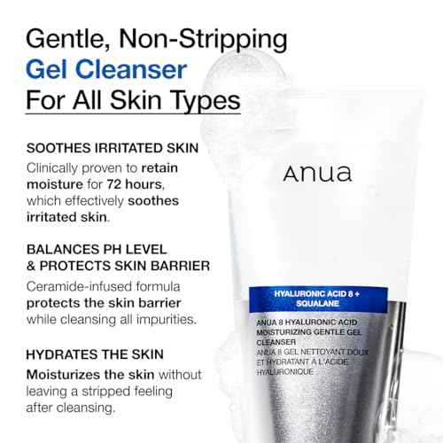 ANUA Moisturizing Gentle Gel Cleanser, Hyaluronic Acid, Squalane, Ceramide, Foaming Facial Korean Cleanser, pH Balance, Daily Hydrating Face Wash, Korean Skincare (150ml/5.07fl oz.)