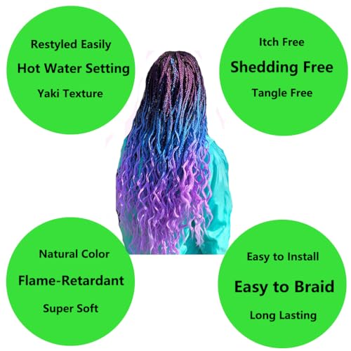 Braiding Hair Ombre Beige to Blue Kanekalon Braid Hair Extensions Hot Water Setting High Temperature Synthetic Fiber 24 Inches(B49-3Pack)