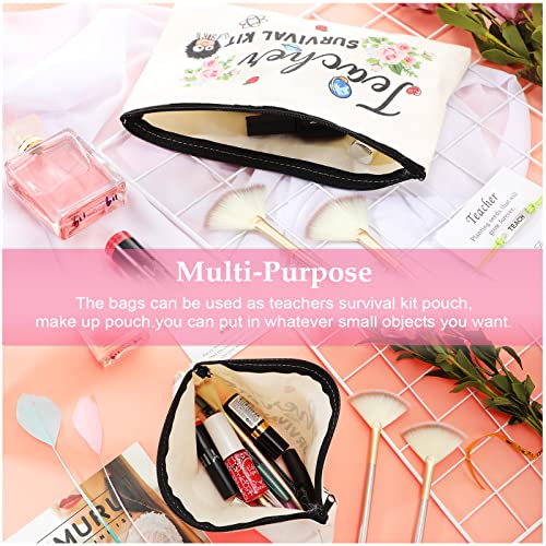 Frienda 36 Pieces Teacher Appreciation Present Set, 18 Survival Kit Makeup Pouch Bag Pencil Bag, 18 Teacher Blessing Card Bracelet, Cosmetic Bag Kit for Teacher's Day, Elegant Style, 9.1 x 5.9 Inch