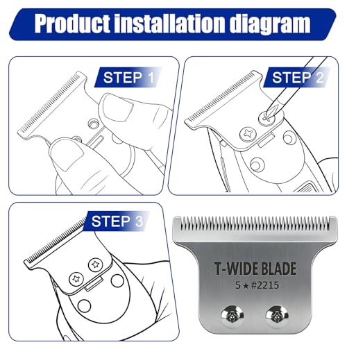 2215 Replacement T Wide Blades Replacement for Wahl 5 Star Detailer Li Trimmer 8081/8171- Adjustable Zero-Gap Stainless Steel Blade,Silver Pack