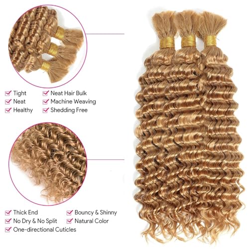 BA #27 32 Inch Honey Blonde Deep Wave Braiding Hair Bulk Human Extensions, 3 Bundles