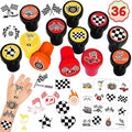 36PCS Checkered Flag Party Favors - 24PCS Temporary Tattoos & 12PCS Stamps - Ideal Black and White Race Flag Themed Birthday Card Decorations Supplies Goodie Bag Cute Rewards for Boys Girls Gifts