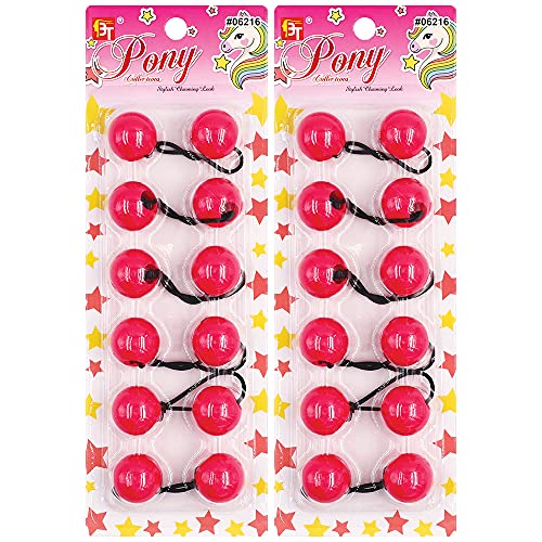 Beauty Town 12 Count Hair Ties, 25mm Ponytail Holders with Balls Bubble Twinbead for Girls and Toddlers, Pink Hair Accessories