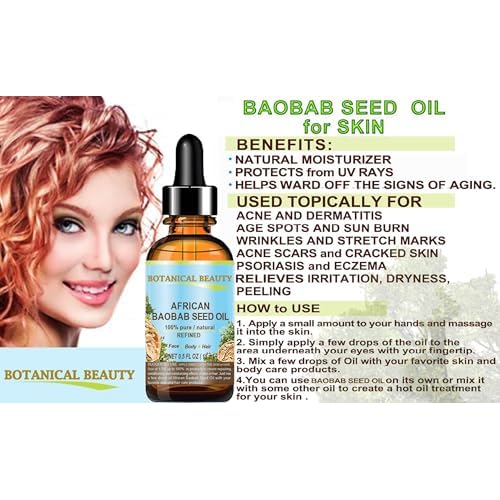Botanical Beauty? BAOBAB SEED OIL 100% Pure Natural Refined Cold-Pressed Carrier Oil 0.5 Fl oz 15 ml For Face Skin Body Hair Lip Nails Rich in Vitamin C