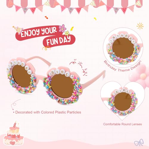 Round Flower Birthday Glasses for Kids - Pink Tea Edition Party Sunglasses