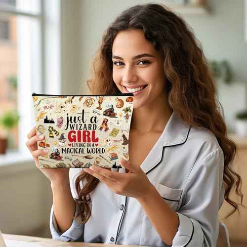 Magic Makeup Bag Gifts - Personalized Wizard Cosmetic Bags for Magical Books Lover Fans Canvas Toiletry Pouch for Women Girls Travel Beach Party Accessories Holiday Graduation Birthday Gift