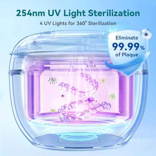 Dental Ultrasonic Retainer Cleaner Machine: 45kHz Dental Cleaning Pod for Denture, Mouth Guard, Night Guard, Aligner, Braces, Toothbrush Head & Jewelry, UV Cleaner with Digital Timer & 4 Modes, White