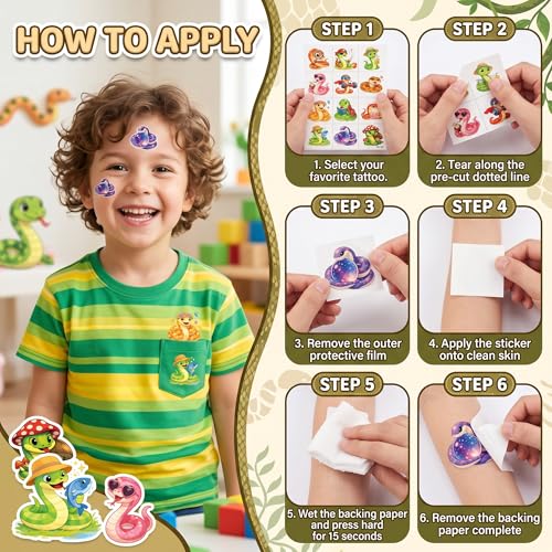 96 PCS Snake Temporary Tattoos for Kids | Waterproof