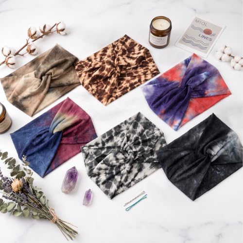 Extra Wide No Slip Boho Turban Headbands for Women - Elastic Hairband, Pack of 8