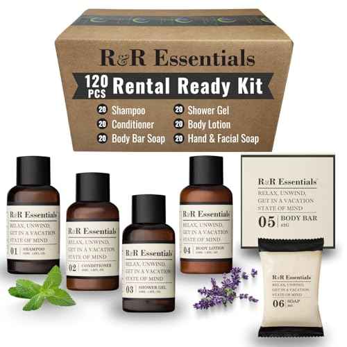 R&R Essentials Hotel Soaps and Toiletries Bundle, Vacation Home Amenities Kit - 1.5oz Shampoo, Conditioner, Shower Gel, Lotion And 2 Bar Soaps - Travel Size (120 pc)