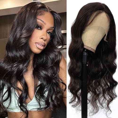 Body Wave Lace Front Wigs Human Hair 180% Density Brazilian Virgin Wig for Black Women 13x4 Middle Brown Lace Frontal Loose Wavy Wig with Baby Hair Natural Color 20in