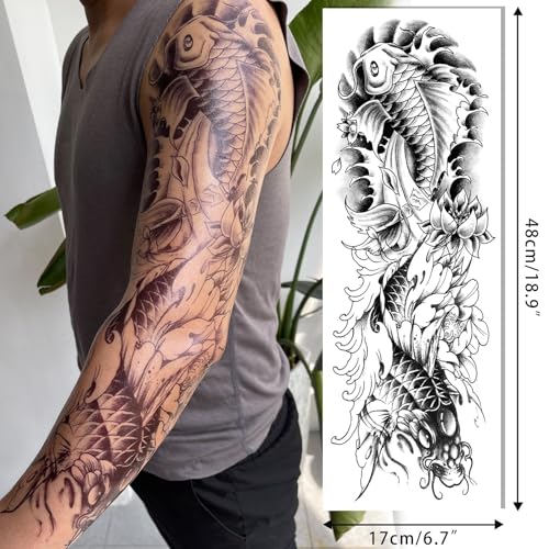 Full Arm Temporary Tattoo Sleeves - 20 Sheets Japanese Dragon & Tribal