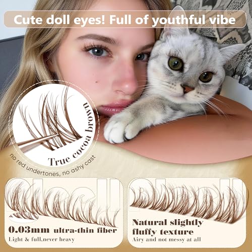 Brown Eyelash Clusters 10-16MM DD-Curl Wispy Extensions by Pleell