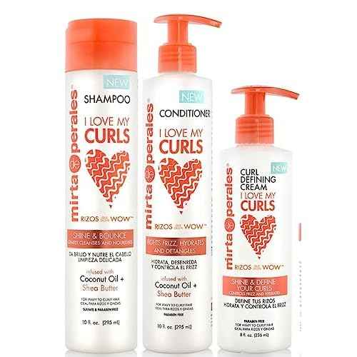 Mirta de Perales Curly, Wavy, Kinky-Coily Hair Moisturizing Set - Shampoo, Conditioner, Curl Defining Cream, and Hair Mask for Soft, Smooth Definition (Basic Set)