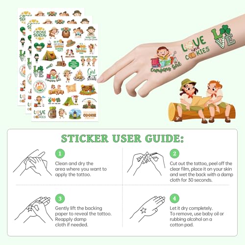 Girl Sccout Temporary Tattoos, 300+ Cute Girl Sccout Tattoo Stickers, Junior Brownie Scouts Cookies Party Favors Decorations for Girls Kids Cub Scouts Supplies Prizes Rewards