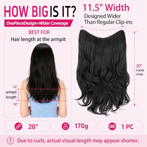 Black Wavy Clip-In Hair Extensions 20 Inch Synthetic