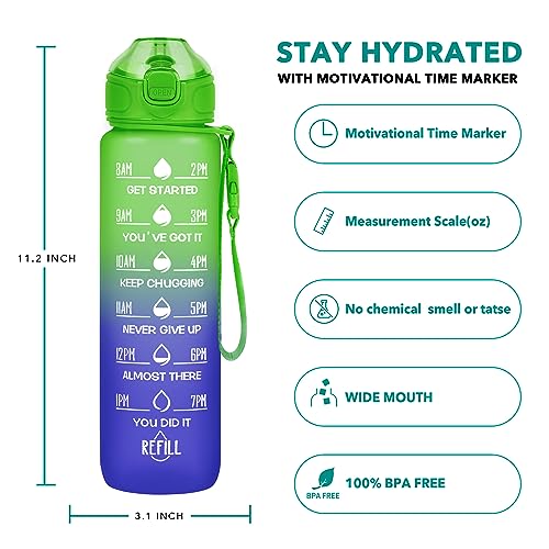 Enerbone 32 oz Drinking Water Bottle with Times to Drink and Straw, Motivational with Carrying Strap, Leakproof BPA & Toxic Free, Ensure You Drink Enough Water for Fitness Gym Outdoor