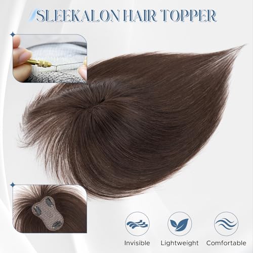 SLEEKALON 10-Inch Human Hair Bangs Topper - Dark Brown Clip-In