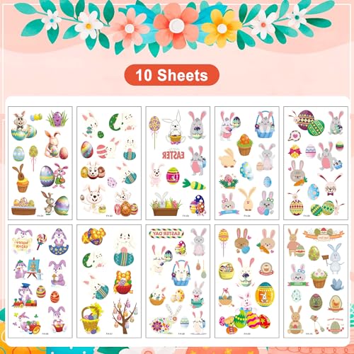 Easter Temporary Tattoos - 73 Colorful Designs, 10 Sheets