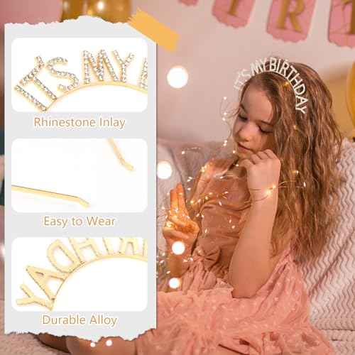 Gold Crown for Girls, Cute It's My Birthday Headband Tiara for Women, Happy Birthday Decorations Gifts